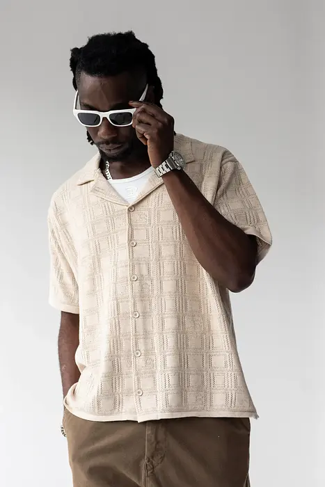 Black Island Памучна риза | Геометричен принт | 2