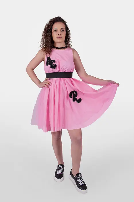 Rezvaya Рокля- розов тюл с нашивки