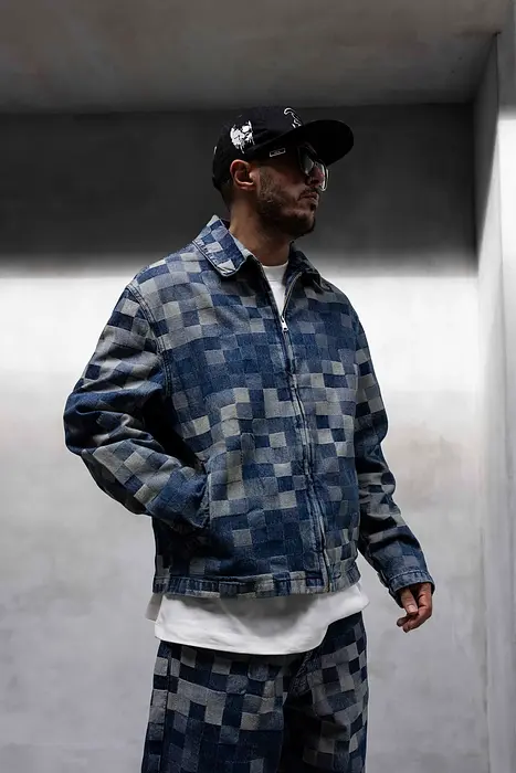 Black Island Синьо дънково яке с кариран десен | 2