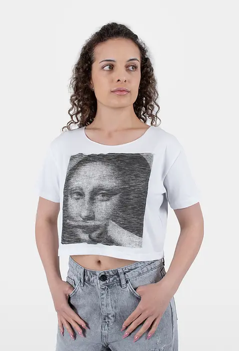 Rezvaya Къса бяла тениска с Мона Лиза